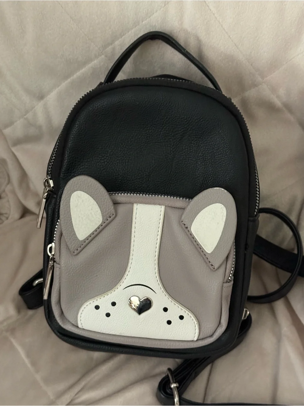 Bull Dog Face Mini Backpack in Black, Gray, White